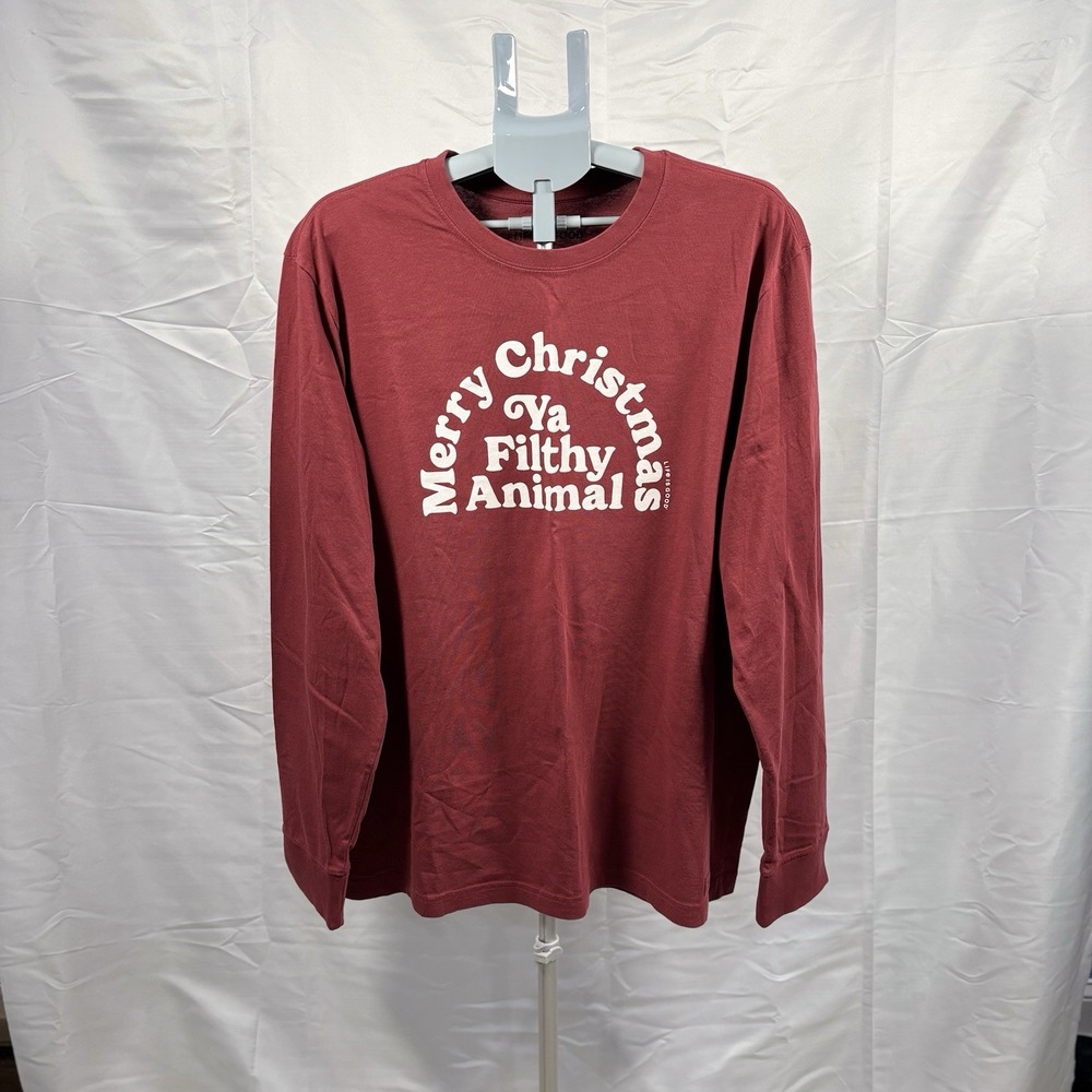 Life is Good Mens XL Merry Christmas Ya Filthy Animal Long Sleeve Tee Red NWOT
